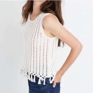 Madewell White Sleeveless Fringe Sweater Tank Top